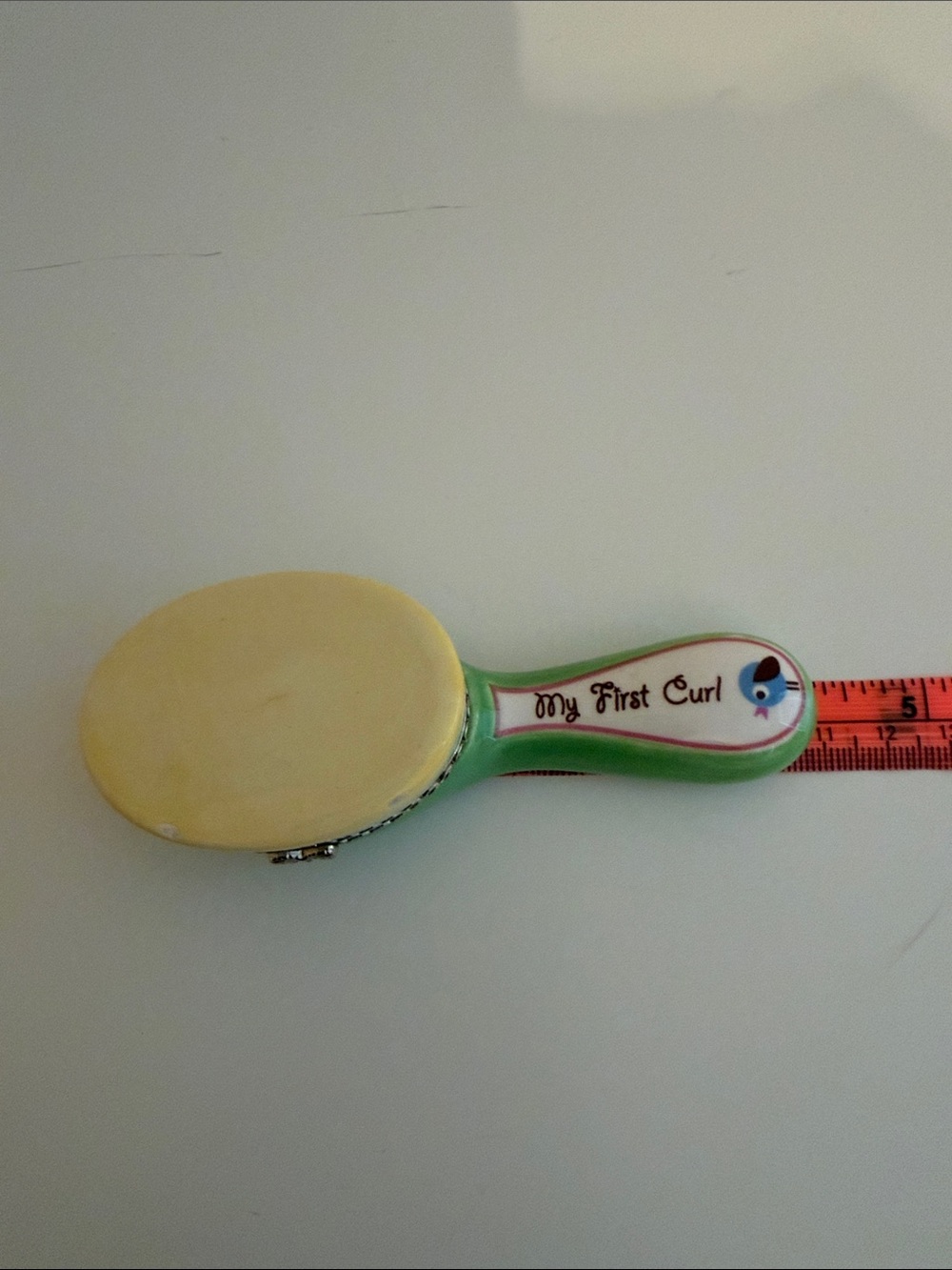 First haircut keepsake holder— Green and Cream brush   Ceramic